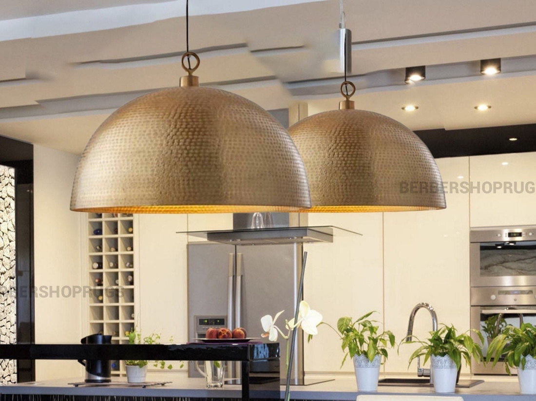 Set of 2 brass dome pendant light, Hanging Lamp , Lampshades Lighting, art Decor lamp