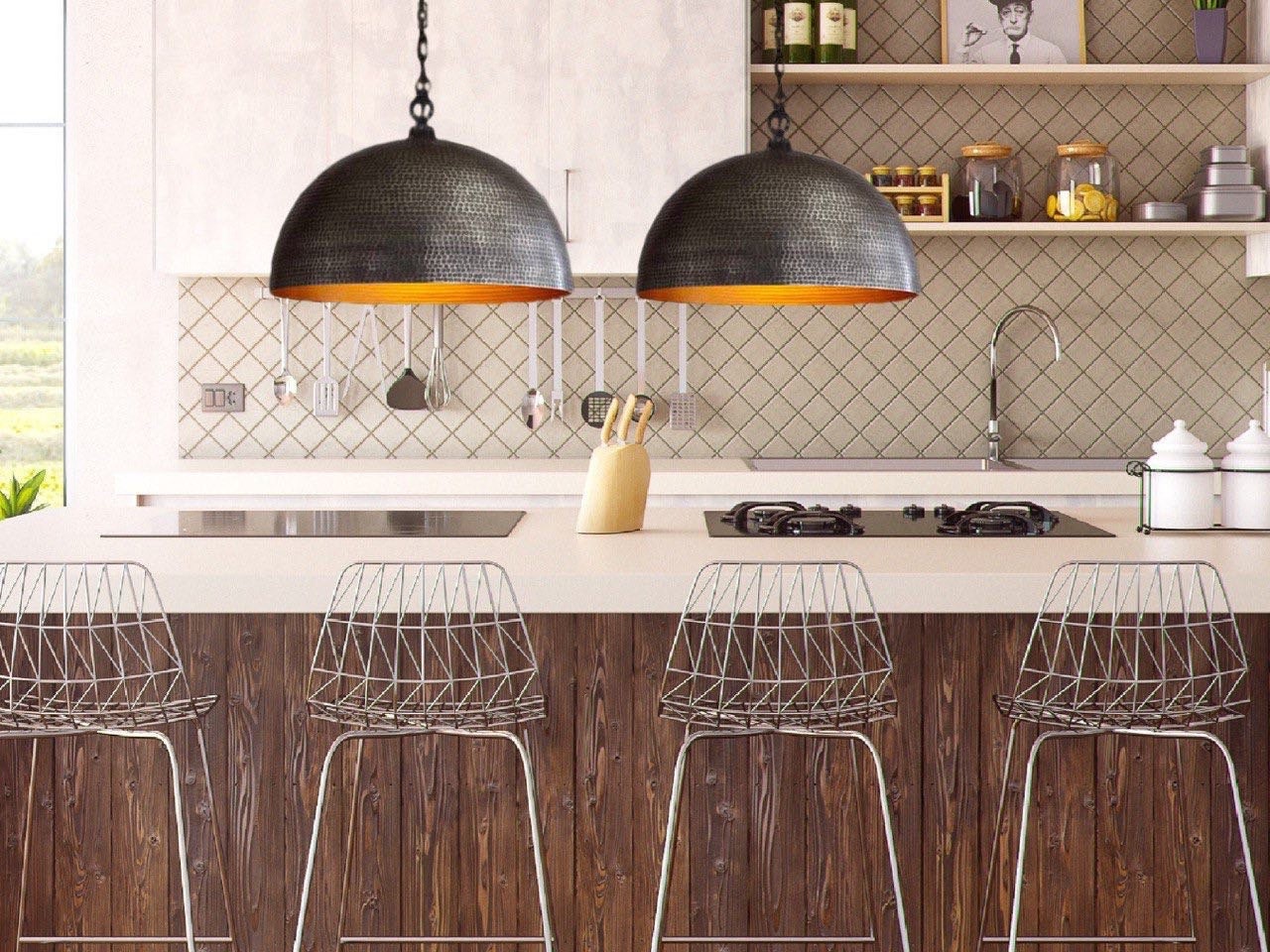 Set 2 of  brass dome pendant light , hanging lamp, kitchen island light,lampshade lighting