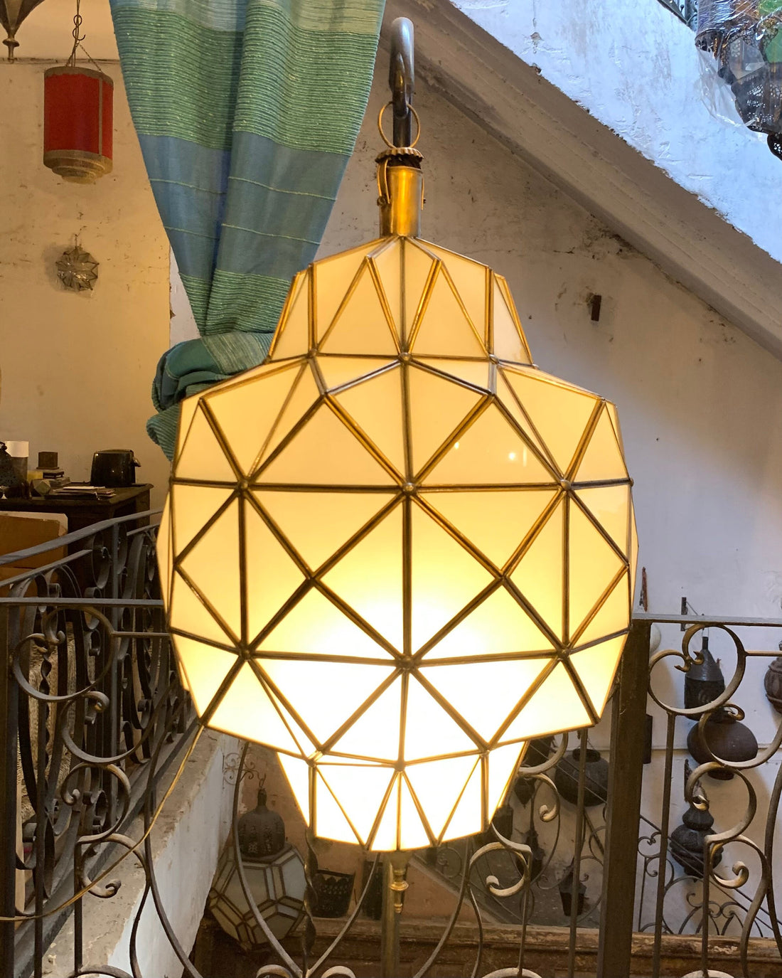 Moroccan glass pendant light, light fixture, Handcrafted Hanging Moroccan Glass lamp