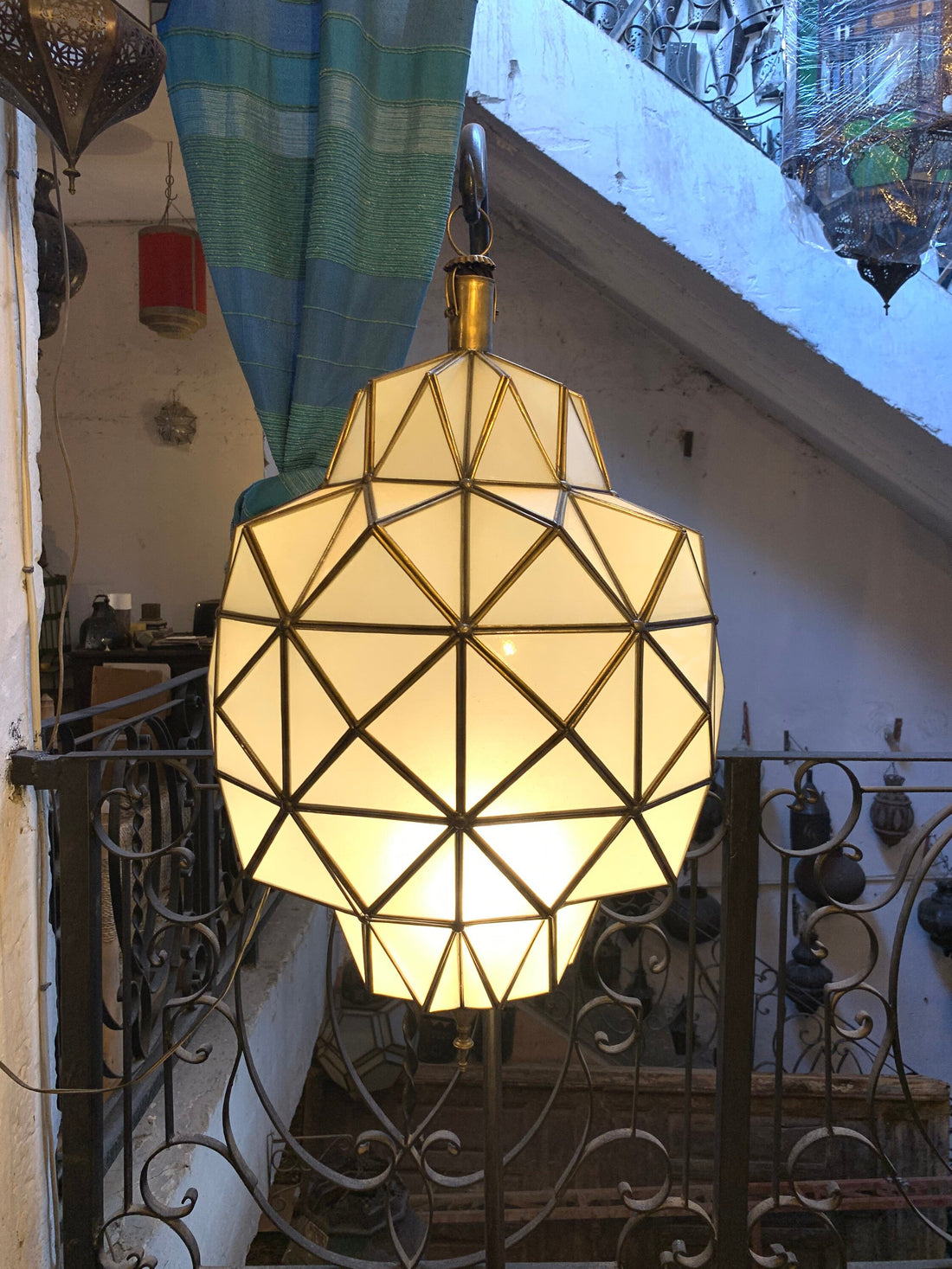 Moroccan glass pendant light, light fixture, Handcrafted Hanging Moroccan Glass lamp