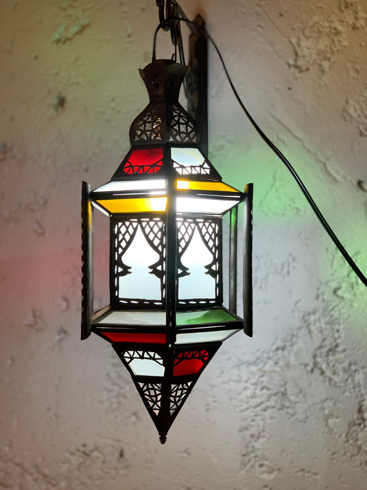 Vintage Ceiling lights, Handmade Moroccan Style Glass Lanterns, hanging colourful glass lamp