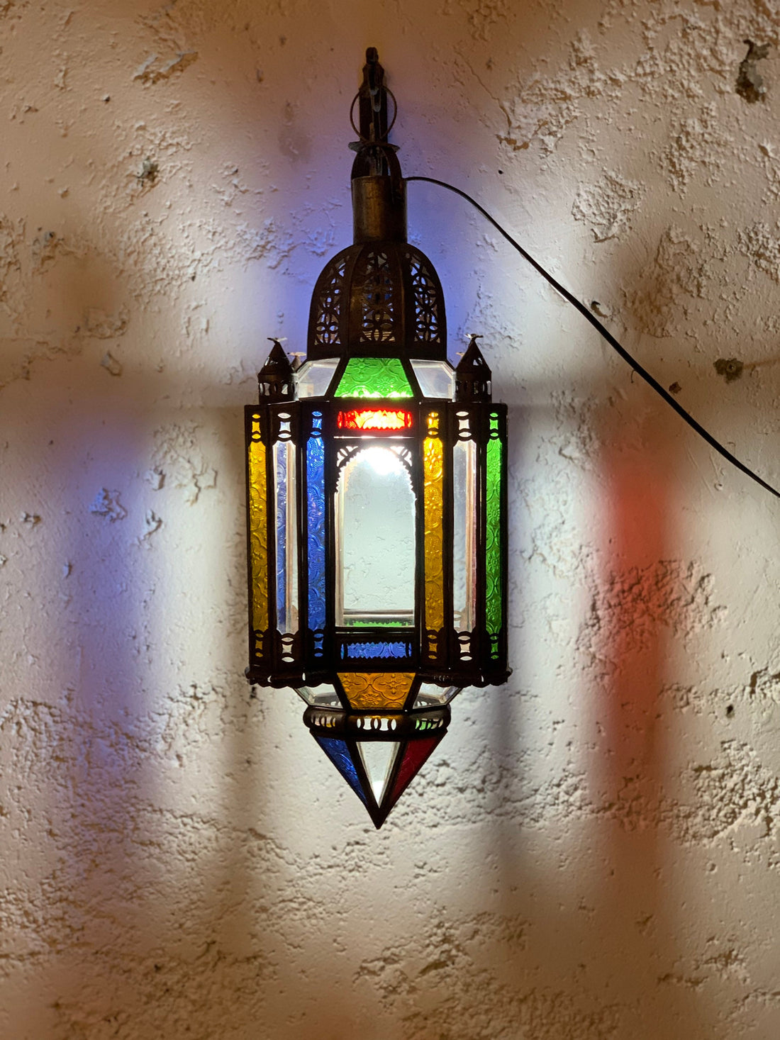 Moroccan Ceiling lights, Handmade Moroccan Style Glass Lanterns, hanging colourful glass lamp