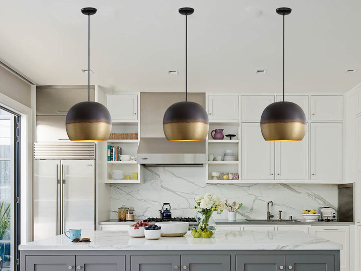 Set of 3 brass dome pendant light, Hanging Lamp for kitchen , art Deco lamp