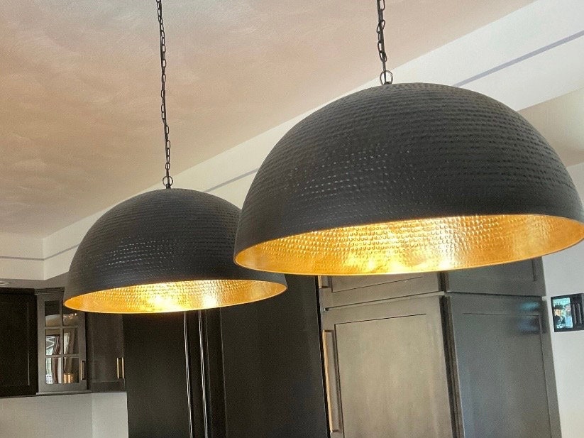 Set of 2 brass dome pendant light, Hanging Lamp , Lampshades Lighting, Art Deco lamp