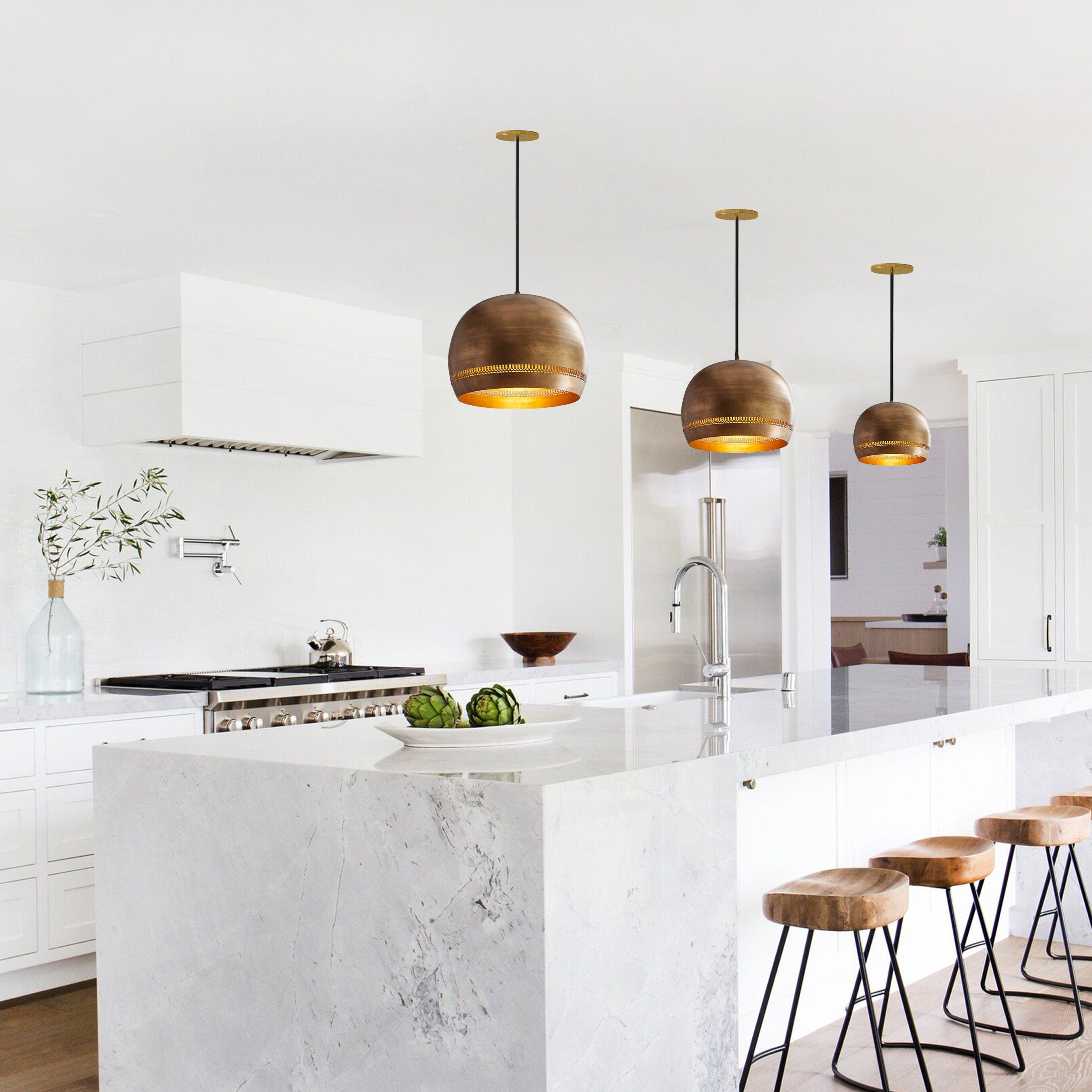 Set of 6 brass dome pendant light size 20 cm, Hanging Lamp for kitchen , art Deco lamp