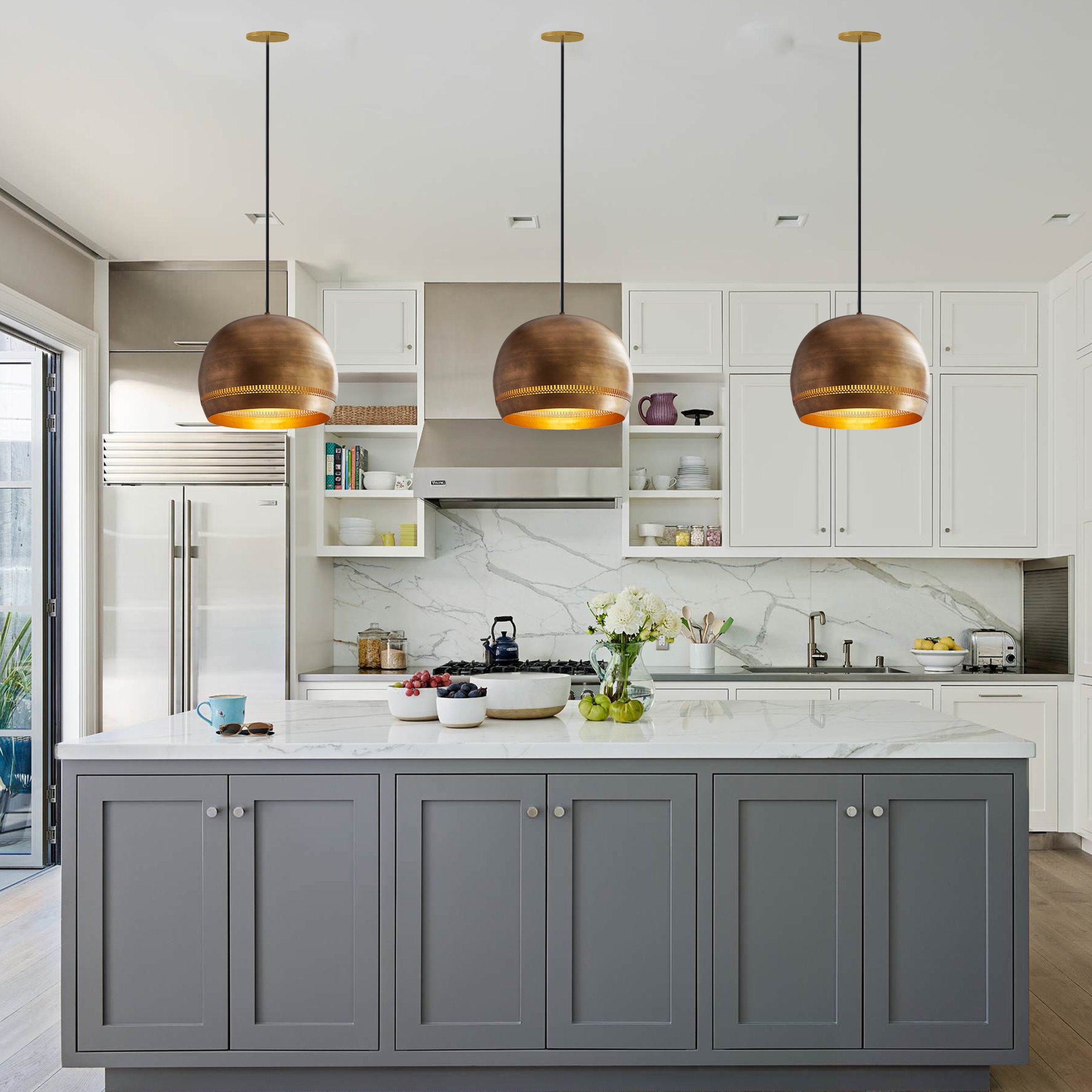 Set of 6 brass dome pendant light size 20 cm, Hanging Lamp for kitchen , art Deco lamp