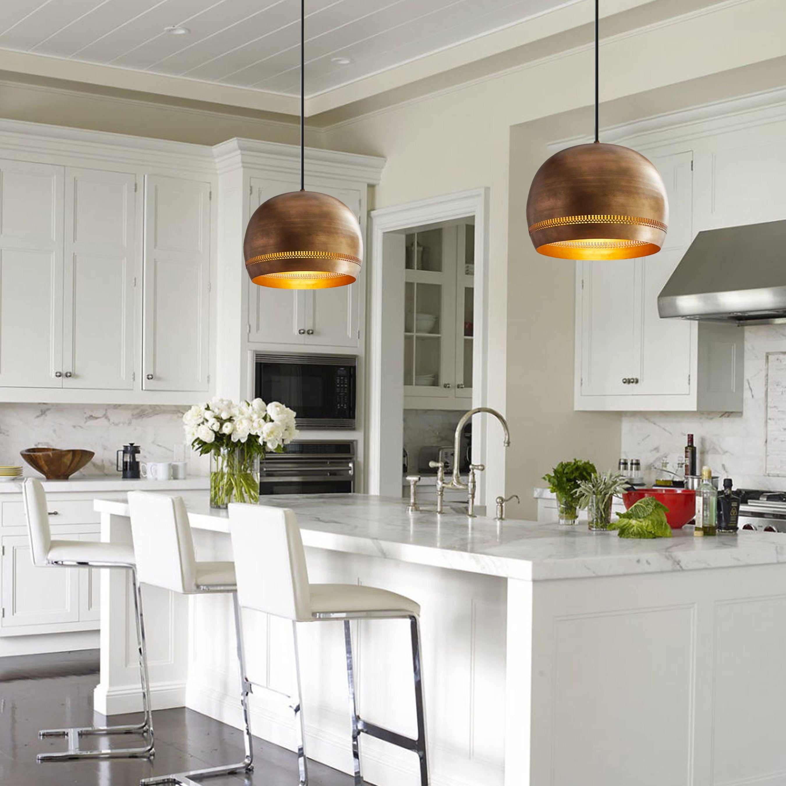 Set of 6 brass dome pendant light size 20 cm, Hanging Lamp for kitchen , art Deco lamp