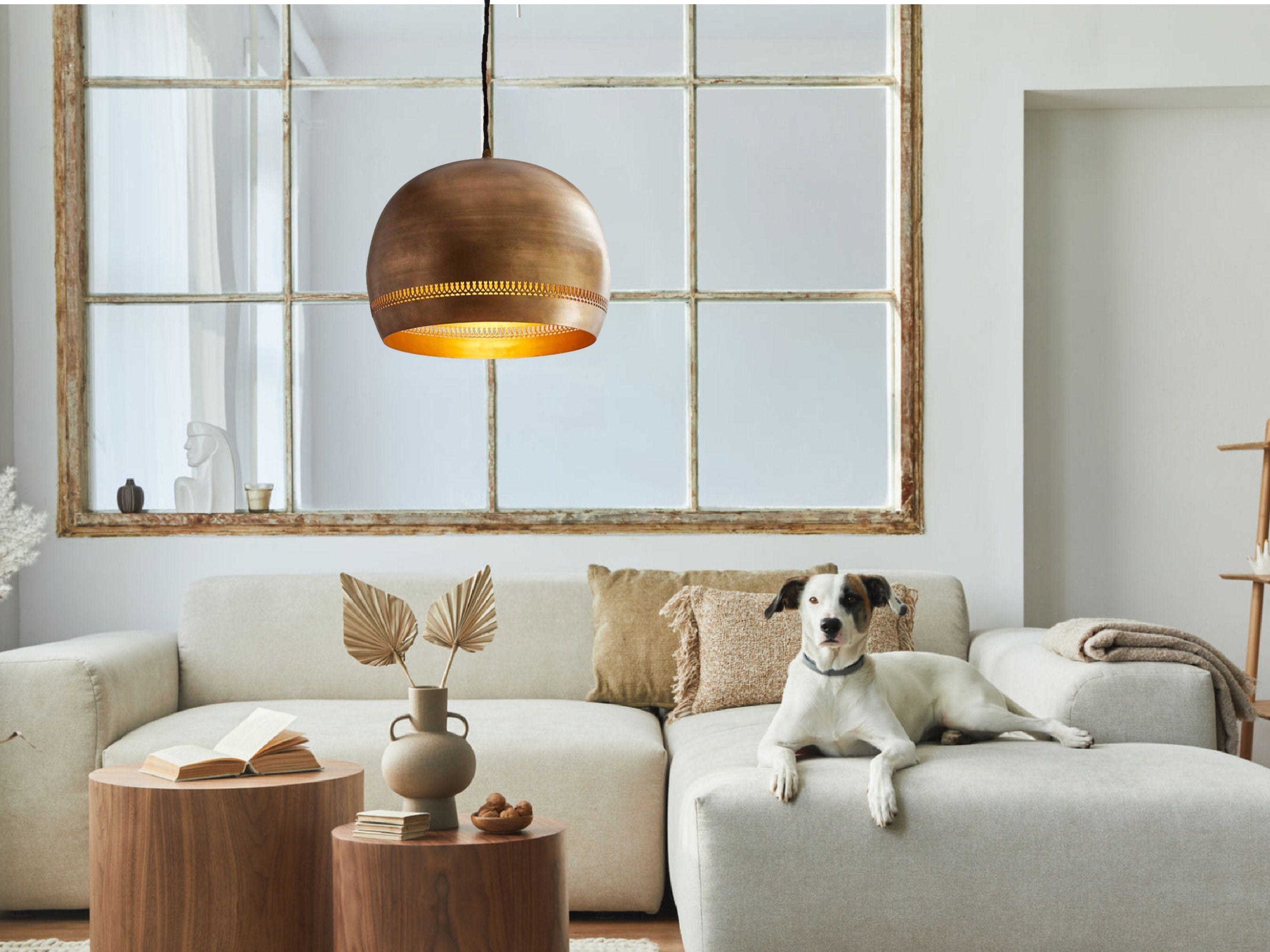 Set of 6 brass dome pendant light size 20 cm, Hanging Lamp for kitchen , art Deco lamp